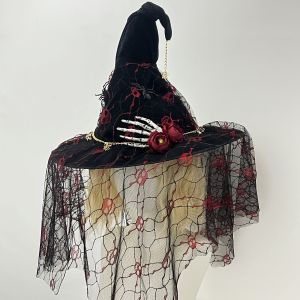Halloween Witch Hat Vintage Lace Veil Hat Party Supplies cosplay Decorative Mesh Hat
