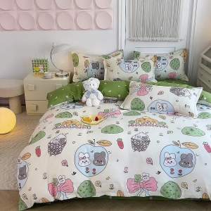 Napu Washed Cotton Bedding Set Four-Piece Student Dormitory Bed Single Double Duvet Cover Three-Piece Pillowcase LZD