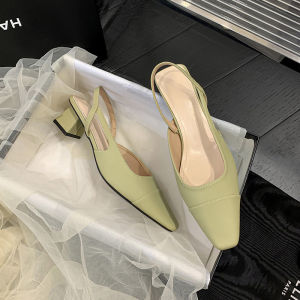 French Evening Breeze Gentle with Skirt Toe Sandals Womens Summer New Korean Version Shallow Medium Block Heel Slip Sandals