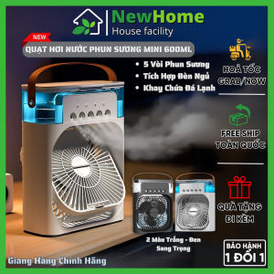 Quạt Hơi Nước Phun Sương Mini 600ml Thiết Kế 5 Vòi Phun Sương Tích Hợp Đèn Ngủ.