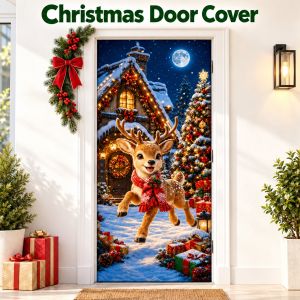 Home Preferred Elastic Christmas Door Cover Santa Claus Printed Christmas Decoration for Home