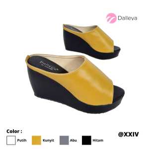 DALLEYA COLLECTION - Mustang Sandal Wedges Wanita Kokop Casual Polos Santai Mustard Hitam Putih