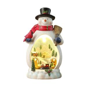 Christmas Cabin Music Box For Men Women Kids Birthday Christmas Present Rotating Train Resin Music Box With LED Light
