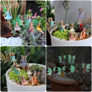 UNMEGONI 6PCS Multicolor Miniature Fairy Figurine Beautiful Wings Glow in The Dark Fairy Bonsai Ornament Creative Resin Fairy Tale Scene Decoration For Garden Decor