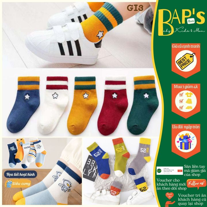 Set 5 Đôi Tất Cổ Cao Cho Bé Trai , Vớ Cho Bé Sơ Sinh Đến 8 Tuổi Kiểu Dáng Năng Động Đáng Yêu Nhiều Mẫu Lựa Chọn BAP's House GI3