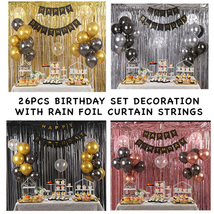 26PCS Happy Birthday Balloon Set Party Decoration Home With Rain Foil