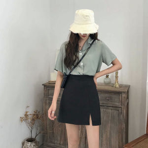SHUFU 3521 Ready Stock short skirt women korean style midi skirt for women plus size plain formal shirts for women office slit high waist skirt a line