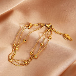 good 999 18K GOLD FashionableTitanium steel three layers bead temperament bracelet B3084