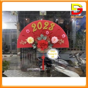 Quạt Giấy Trang Trí Tết Ý Nghĩa Quạt Giấy Đỏ Kết Hoa Treo Tường Rước May Mắn Tài Lộc DC-446