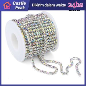 10m/2mm Rantai Cakar Berlian Imitasi Diamond String Gold Perak Untuk Aksesoris Perhiasan