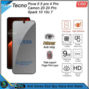 Tempered Glass Full Esd Spy Kaca Tecno Pova 5 5 pro 4 Pro Camon 20 20 Pro Spark 10 10c 7 Anti Gores Privacy Spy Anti Debu