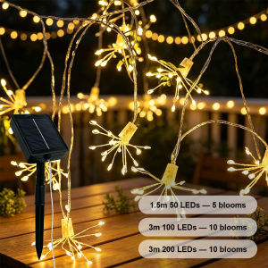 Solar Powered Firework Fairy String Lights Outdoor Garden Decor Auto On Off Waterproof Dandelion LED Lamp For Patio Backyard Pathway Window Christmas Tree Ornaments