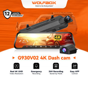 WOLFBOX G930 10 Rear View Mirror Camera with 5.8GHz WiFi 4K Dash Cam Front and Rear with WDR Touch Screen Rearview Mirror Backup Camera Parking Monitor Reverse Assist Includes 64GB Card & GPS