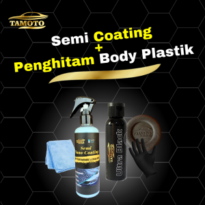 [PAKET SEMI-COATING + BLACK] Pengkilap / pengkilat - penghitam body kasar dan plastik motor mobil