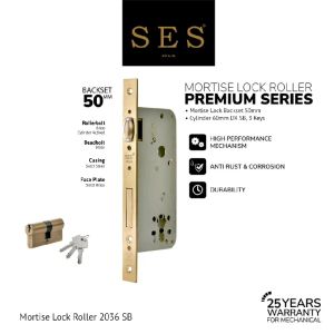 Body Kunci Pintu - Mortise Lock SES Roller 2036 - 50mm SB