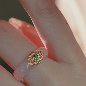 THANKSKY Hợp thời trang mới Thiết kế thích hợp Quà Tặng Ngày Valentine Mây Khảm Nhẫn Ngón Tay Chalcedony Nhẫn phong cách Trung Quốc Nhẫn hoa Phụ Kiện Nữ