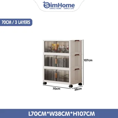 SimHome L50-80cm Foldable Multipurpose Storage Cabinet 2 Doors Storage Box Stackable Storage Cabinet almari baju Chest Clothes Drawer Cabinet Storage Box organizer Cupboard