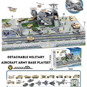 Detachable Military Aircraft Army Base Storage Playset with Action Figures Tank Helicopter Toy Car Airplane Toy Vehicles Accessories and Game Map