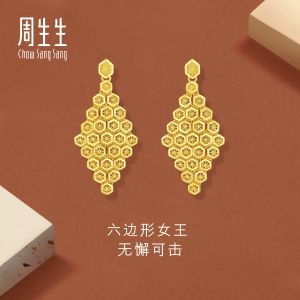 Chow Sang Sang 周生生 999.9 24K Pure Gold  Honeycomb Pattern Earrings for Women 94521E Price-by-Weight 5.98g Gold