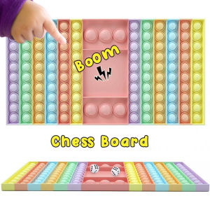 Big Size Pop It Sensory Fidget Toy with 2 Dice Rainbow Chess Board Push Bubble Popper Board Game for Kid Parent-Child Time Interactive Jumbo Stress Relief Figetget Toy with Friends Parent Kid