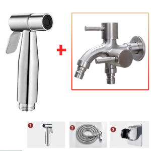 2 in 1 Wall Mount Matte Black Bidet Spray 304 Stainless Steel Matte Black Two Way Faucet Dual Function Shower Washer Tap Washing Machine Faucet Double Control Double Outlet with Flush Set
