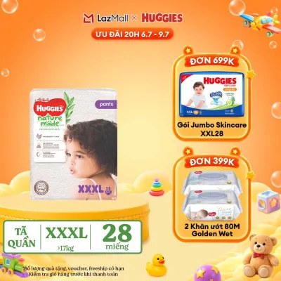[30.7 QUÀ TẶNG ĐƠN 399K] Tã quần Huggies Naturemade size XXXL gói 28 miếng