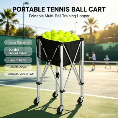 Foldable Tennis Ball Basket Cart Holds 150 Balls Lightweight Basket with Wheels Cart