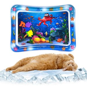 Thickened Water Sensor Play Mat for Cats Upgrade Water Sensory Playmat with Fish for Pet Play Water Sensor Mat for Kids Interactive Cat Water Play Mat Feel Cool Comfort