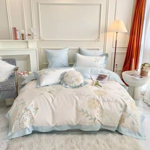 CHĂN GA GỐI LỤA SATEEN 100S THÊU HOA CẨM TÚ CẦU NHẬP KHẨU SET 4 MÓN