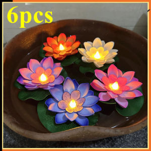 6PCS Deepavali Decoration item Floating Water Lotus Lamp Home Decor Night Light LED Electronic Candle Wishing lamp