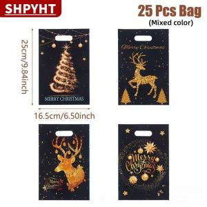 [COD] SHPYHT TOY 10 25 50PCS Mixed Golden Elk Christmas Series Party Gift Tote Bag OPP Glitter Gift Bag Candy Bag Plastic Gift Return Bag