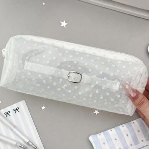GTRBFDS PVC Hộp đựng bút chì Dung lượng lớn Trong suốt Túi đựng bút chì Di động In họa tiết chấm bi Túi đựng văn phòng phẩm Quà tặng