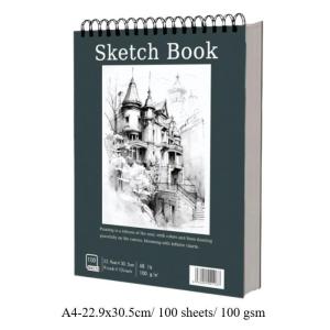 A4 Sketchbook 100 Sheets 100 GSM Thick Paper Spiral Sketch Pad Art School Supplies Drawing Pad Notebook