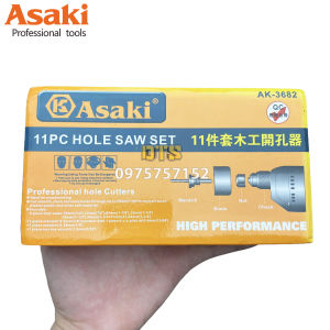 Bộ 8 mũi khoan khoét lỗ tròn thạch cao gỗ Ø19-64mm hãng Asaki AK-3682 răng sắc nhọn vết khoét đẹp bộ khoét lỗ trần thạch cao khoét lỗ thùng loa khoét gỗ nhựa hợp kim bộ công cụ khoét lỗ ống nhựa PVC/PPR