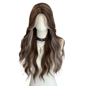 NO4 PANDA Middle Part Long Wavy Curly Wig Heat Resistant Forehead Lace Cosplay Lolita Wigs Fasion Fluffy Brown Blonde Synthetic Wigs for Women