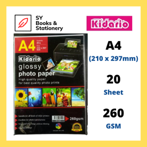Kidario A4 Water Resistant Glossy Photo Paper 20 Sheets 260gsm / Kertas Photo