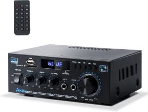 Stereo Receiver & Amplifier Home Audio Amp AK45 Bluetooth Receiver for Home Stereo 300Wx2 Bluetooth 5.0 2 Channel w/FM & Karaoke w/USB/SD/RCA/MIC/FM in w/Remote for Garage Party Market