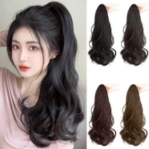 OMQAIO Korean Style Long Wavy Ponytail Synthetic Heat Resistant Pony Tail Hairpiece Sweet Hair Extension Claw Clip Ponytail Women/Girls