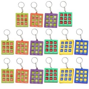16pcs Tic Tacs Toe Keychain Collection for Party Gifts and Prizes Plastic Keyring Ornament Colorful Backpack Charm