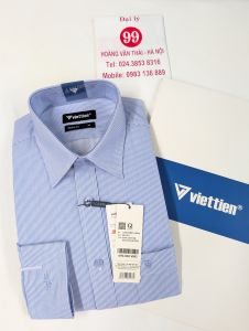 [Việt Tiến] Áo Sơ Mi Dài Tay - Regular (Suông) - Vạt Bầu - Kẻ sọc xanh