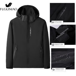 FUGUINIAO แจ็กเก็ตผู้ชายเสื้อกันลมมีฮู้ดป้องกันแสง UV กันน้ำสำหรับกีฬาปีนเขาตั้งแคมป์ปีนเขา
