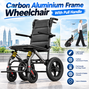 47cm Lightweight Foldable Manual Wheelchair Carbon Aluminium Travel Wheelchair Portable Transport Wheelchair with Pull Handle Dual Shock Absorber