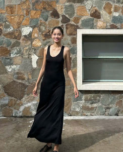 6 màu Lụa nhũ/ HK dày dặn óng ánh Đầm lụa dáng dài cộc tay cổ tròn sâu khoá kéo sang xịn mát mịn gợi cảm RIDA DRESS