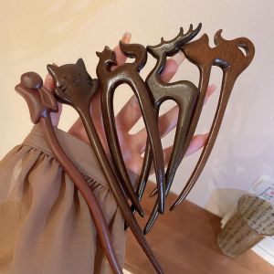 XINSU38 ไม้สำหรับไม้ ไม้ติดผม กวางกวาง แมวแมวแมว ตะเกียบผม ประณีตประณีตประณีต กระต่ายกระต่ายกระต่าย กิ๊บติดผมสไตล์จีน สำหรับผู้หญิง