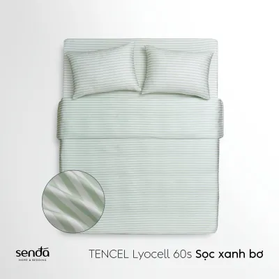 Bộ chăn ga gối 4 món Lụa Tencel Sen Đá Home Bedding cao cấp họa tiết Kẻ Sọc Set giường nệm 1m6 1m8