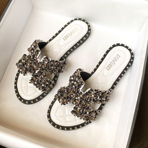 IELGY 2024 New Rhinestone Slippers Womens Flat Fashion Beach Plus Size