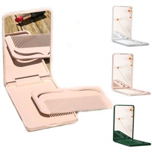 RETAO Kiểu lật Bộ gương lược Mini Màu trơn Gương trang điểm có lược Nhiều hình dạng Gấp Gương gấp gọn bỏ túi Làm tóc
