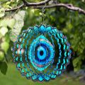 3D Wind Spinner Mandala 10 Inch Evil Eye Stainless Steel Wind Sculpture Blue Hanging Ornament Cut Metal Art for Indoor Outdoor Garden Decoration Amulet for Home and Yard. 