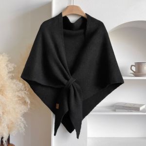 MAJESTICX Thickened Knitted Shawl Solid Color Soft Sweater Shawl Cape Casual Winter Warm Triangle Scarf