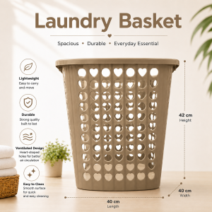 Large Plastic Laundry Basket Clothes Hamper Dirty Clothes Organizer with Handles Durable Home Storage Basket 42cm